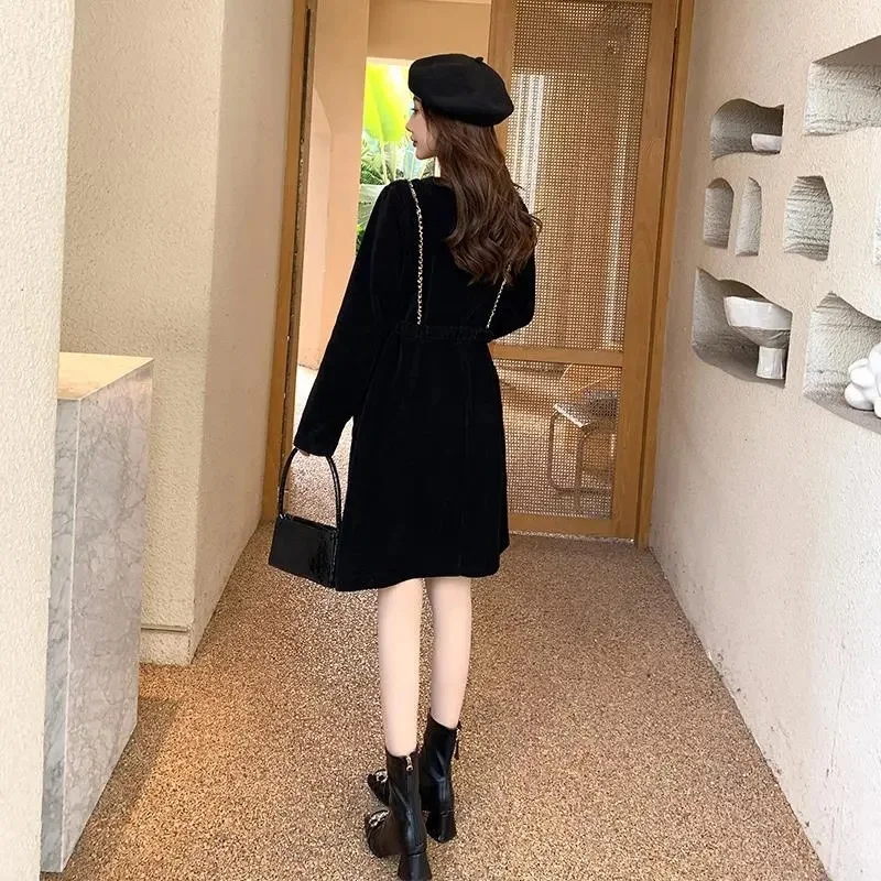 Five Seasons Home Women's Fat Sister mm Corduroy Dress 2023 Spring Autumn Clothing New Hepburn Style Small Waist Slimming Skirt