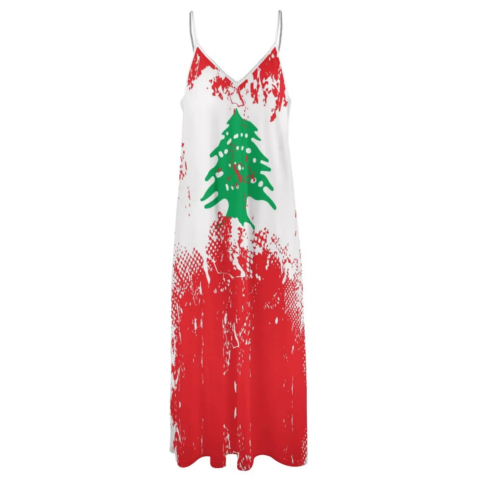 Long Dresses Dress Lebanon Flag Print New Casual Sleeveless Women\'s V-Neck Printed Dress Swing Retro Dresses