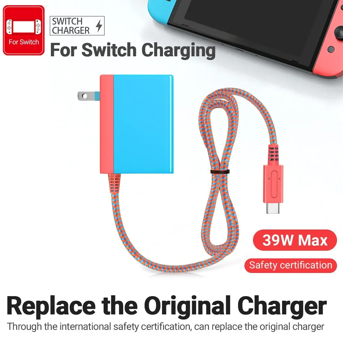 

39W Type-C Fast Charger for Nintendo Switch,AC Adapter With 15V/2.6A Power Supply for Nintendo Switch/OLED/Controller-US PLUG