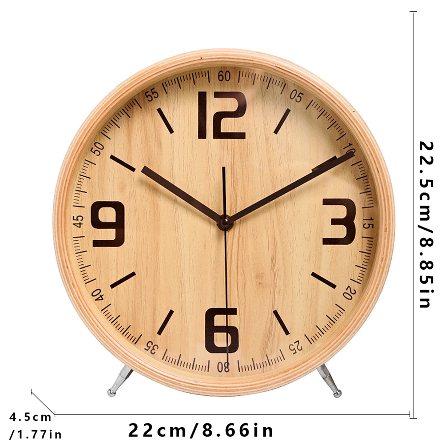 1PC European wooden silent table clock living room simple decoration pointer clock, desktop creative wood quartz clock