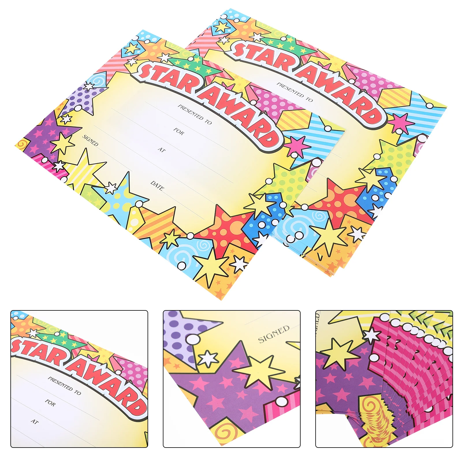 

20 Sheets A4 Size Preschool Certificates Teaching Supplies Cute Cartoon Star Design Portable Storage