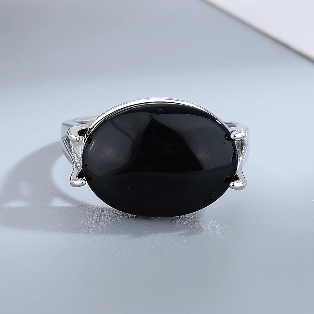 925 Sterling Silver Jewelry Ring Oval Natural 13*18mm Black Agate Vintage Ring For Man Women Party Gifts