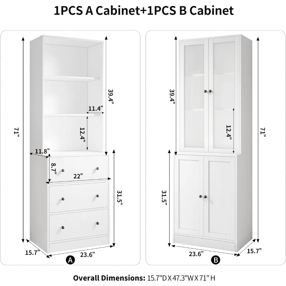 رف كتب حديث من 3 طبقات مع أدراج كبيرة، وخزانة ملفات خشبية، وتخزين مفتوح وخزانة كتب بباب زجاجي