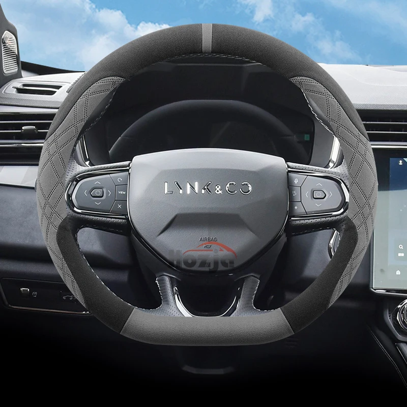 Fit 14.5-15in car steering wheel cover for Lynk & Co 01 900 05 09 D Shape Steering Cover Car Interior Accessories