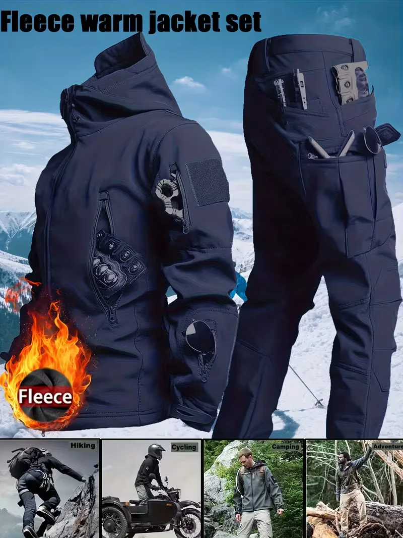 

Зимний утолщенный мужской камуфляжный костюм 6XL, водонепроницаемый тактический тренировочный комплект, куртка с капюшоном и множеством карманов, флисовые брюки, для активного отдыха и охоты