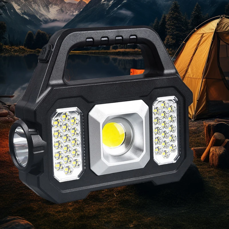 Cross-border multi-function searchlight outdoor waterproof solar power charger flashlight cob hand lamp