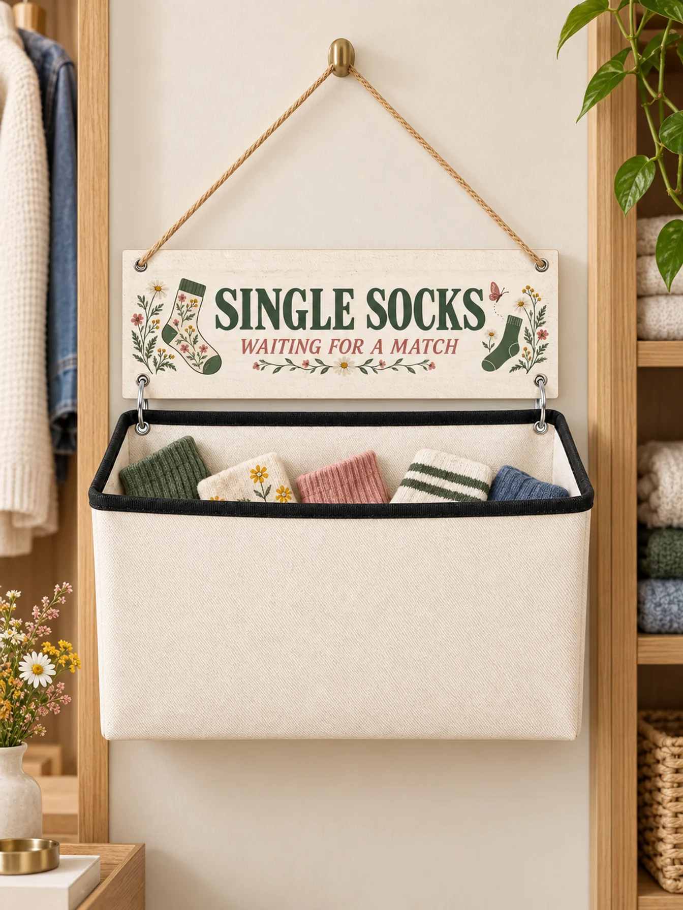 2 wall mounted storage bags for wildflowers in the countryside, wardrobe hanging bags, suitable for underwear, bras, socks, unde