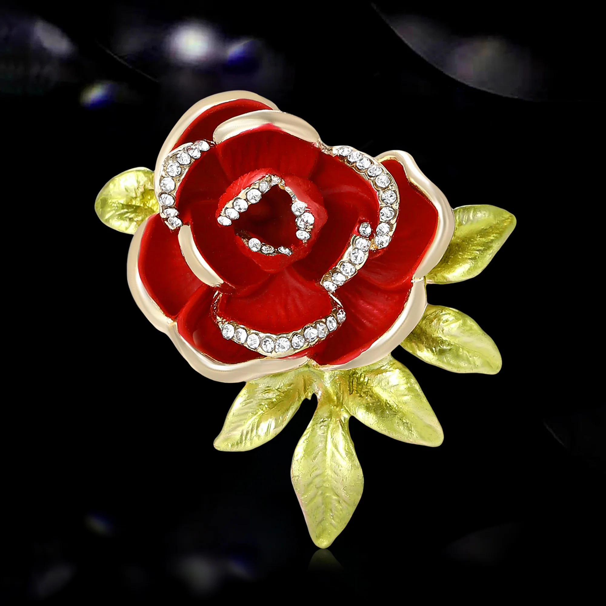 

Valentine's Luxury Rhinestone Rose Brooches for Women Enamel Plant Flower Pin Keychain Event Party New Gifts Jewelry Accessories