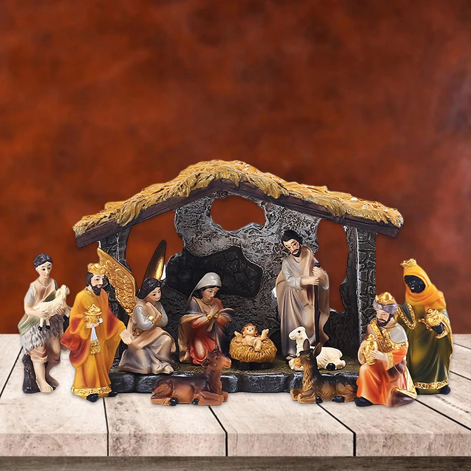 12Pieces Holy Family Nativity Figurines Christ Easter Nativity Scene Set Religious Christmas Sculpture Home Decor
