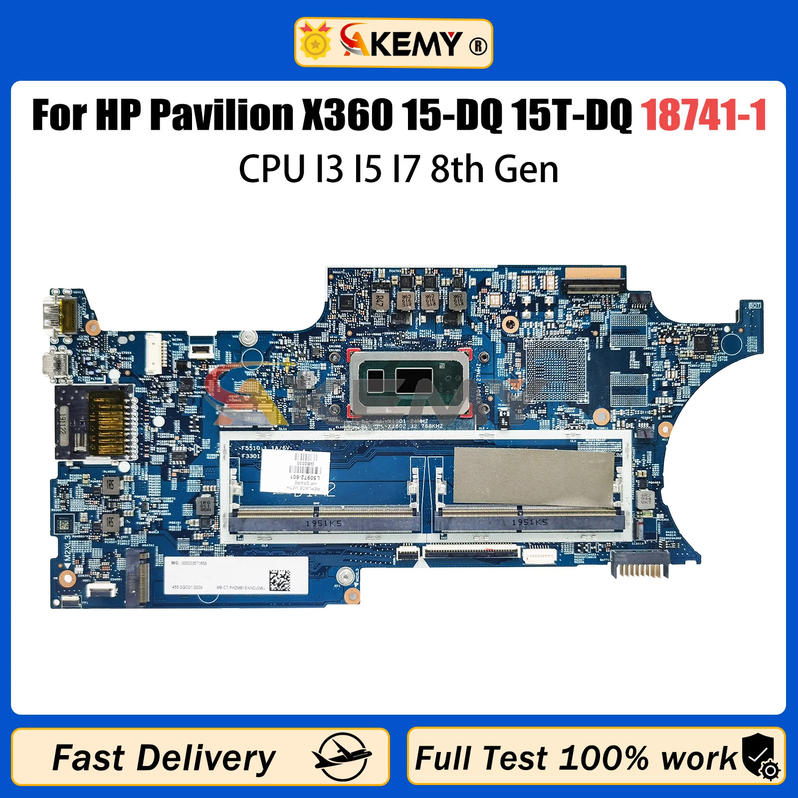 

AKEMY 18741-1 Mainboard For HP Pavilion X360 15-DQ 15T-DQ L50972-601 L50972-501 Laptop Motherboard with CPU I3 I5 I7 8th Gen