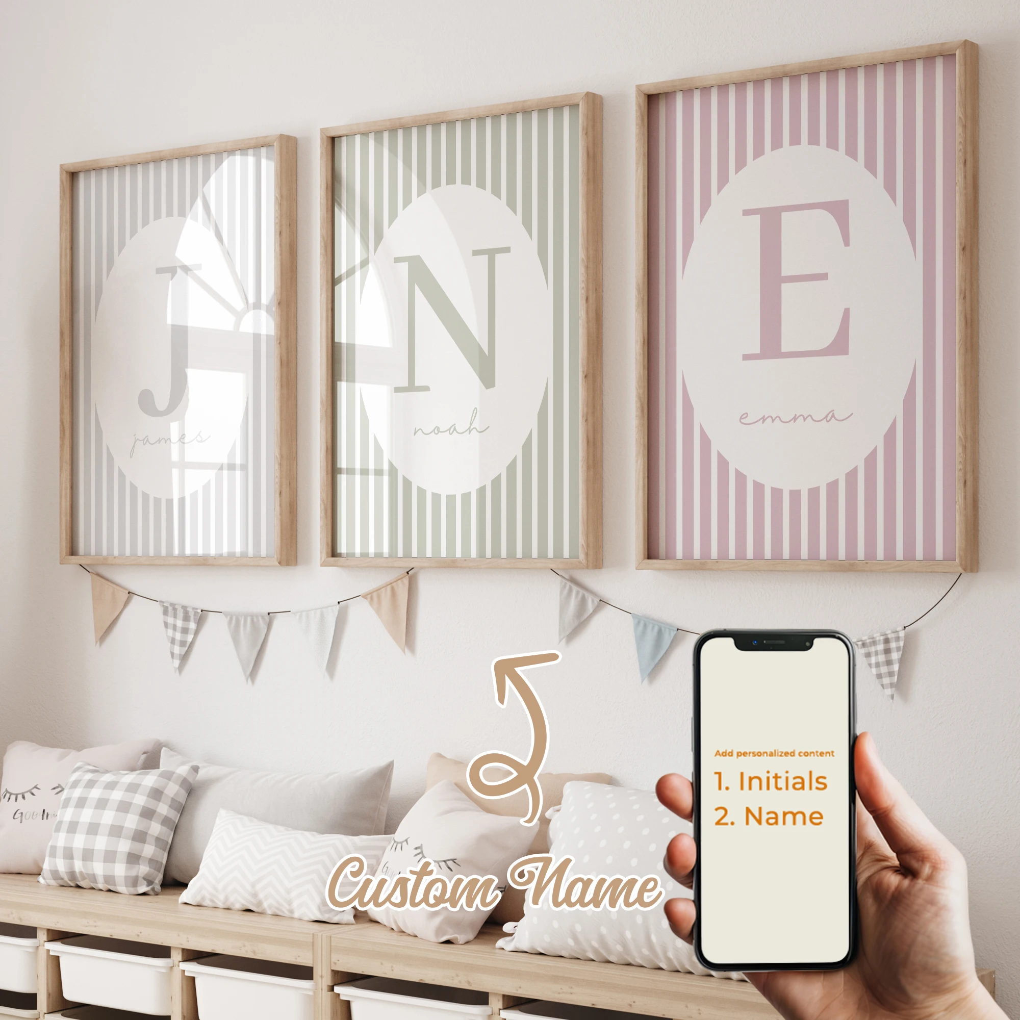 Affiche murale personnalisée avec nom et couleur à rayures, image imprimée, peinture sur toile pour décoration de salon et de maison