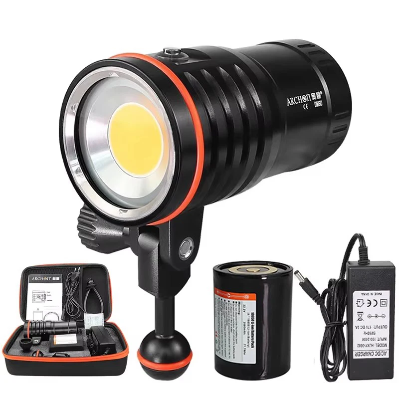 12000LM COB Rechargeable Diving Light IP68 100m Waterproof Video Photography Search & Rescue Battery Pack Diving Video Light 4K
