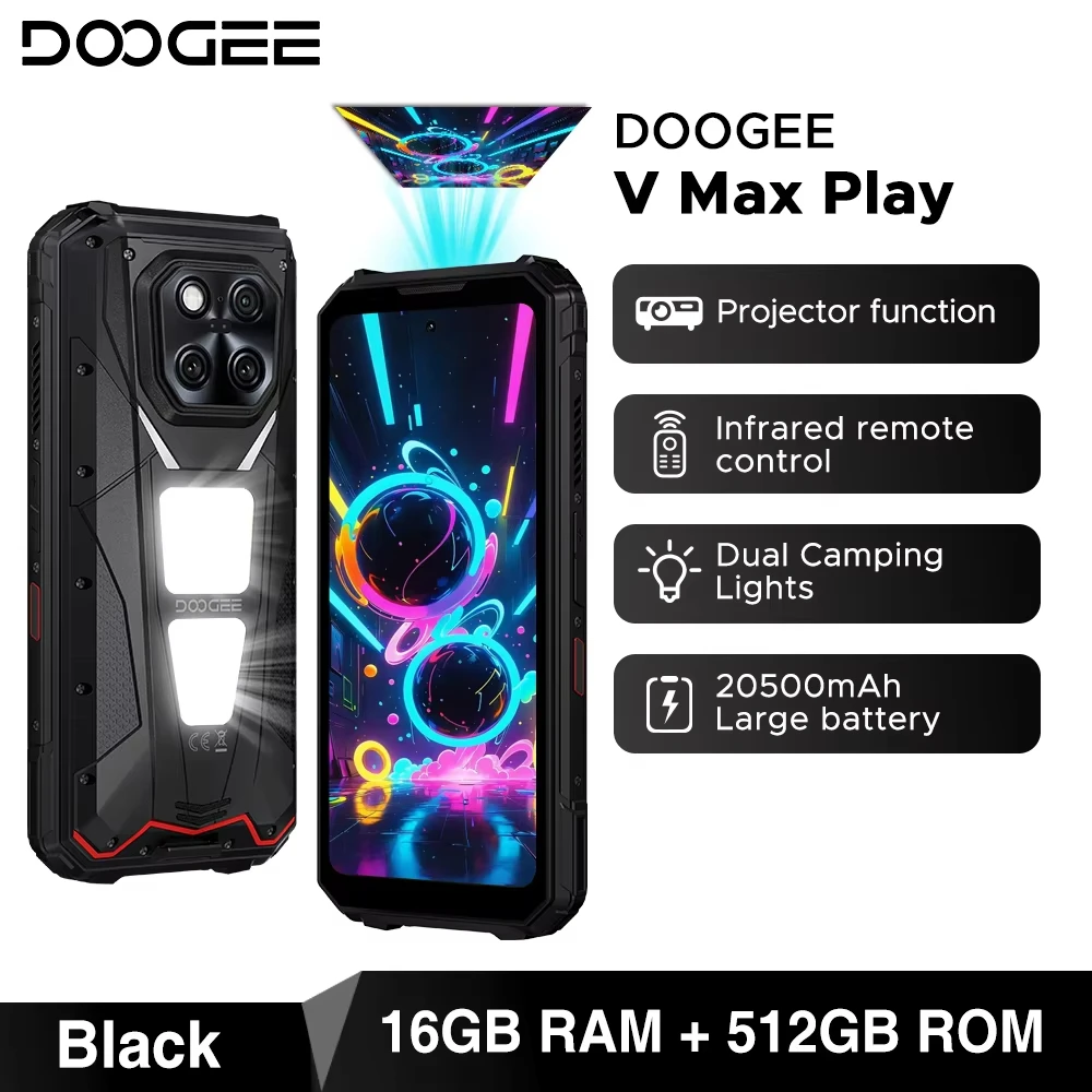 DOOGEE V Max Play 5G-projector Robuuste telefoon 6,78-inch display 20500 mAh batterij Dubbele campingverlichting Afmeting 7300 NFC-smartphone - afbeelding 1