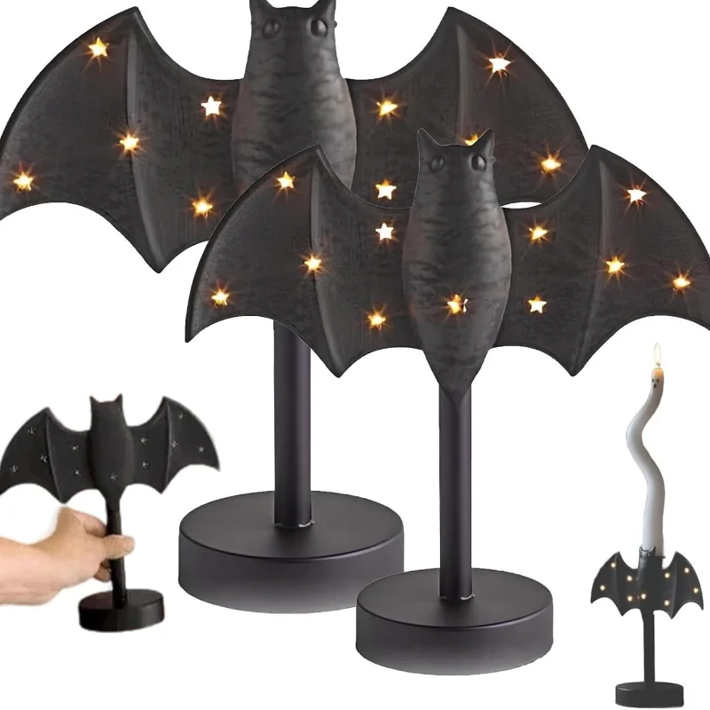 

2025 Gothic Bat Candle Holder Halloween Twinkle Bat Candlestick With LED Light Halloween Fireplace Desktop Decorations