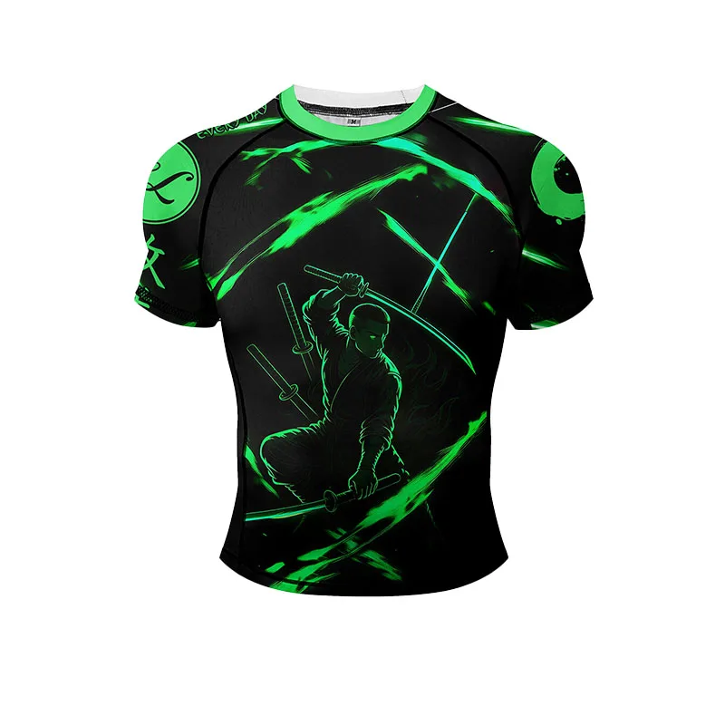 No Gi BJJ Shirts Jiu Jitsu Kickboxing Training Rashguard Compression Sports Gym Blouse Polyester Spandex Hem Rubber for Fitness