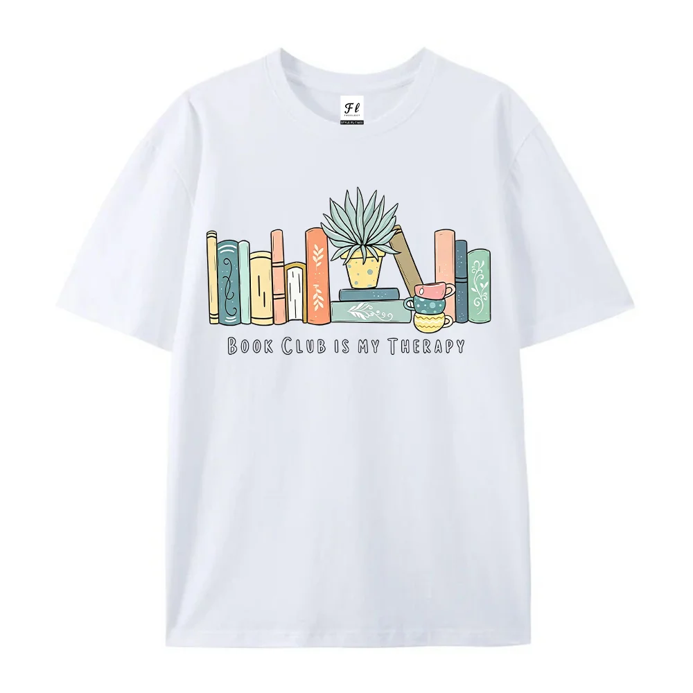 Female T Shirt Book Club Is My Therapy Graphic Printed Cotton Oversized Casual Loose Tee Top Harajuku Vintage Clothes