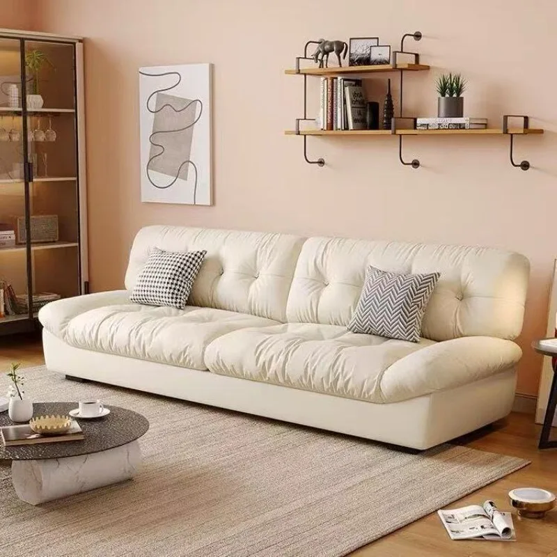 Simple cloud sofa cream wind small apartment straight row double three lazy fabric sofa