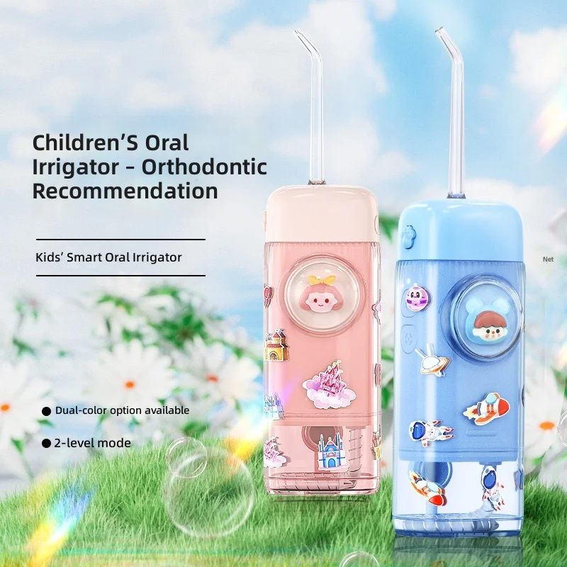 Kids Electric Water Flosser, Cordless Portable Oral Irrigator for Children, 3 Nozzle Tips, 5 Pressure Levels, Gentle Dental Care