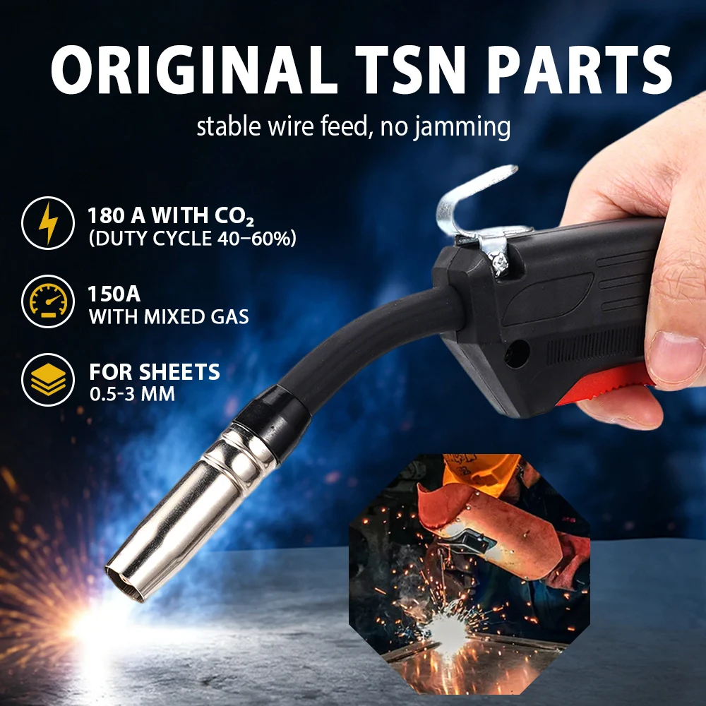 14AK Gasless MIG Welding Gun 3m Stable Wire Feeding No Blocking 0.53mm Thin Plate Torch for Construction Steel Ship Industry