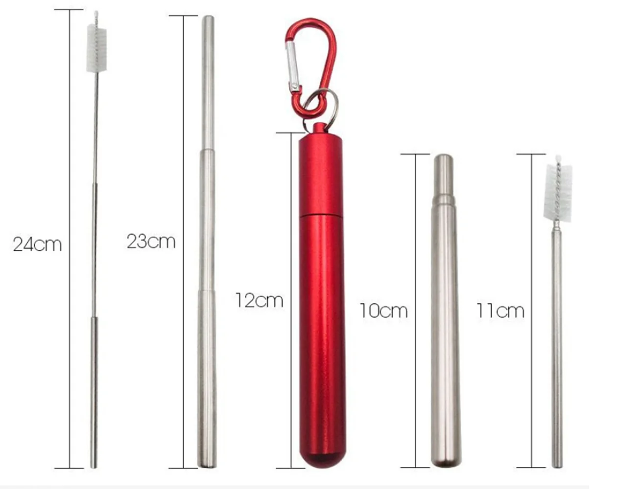 Reusable Stainless Steel Telescopic Straw Travel Portable Drinking Straw with Cleaning Brush & Case Collapsible Metal Straw Set