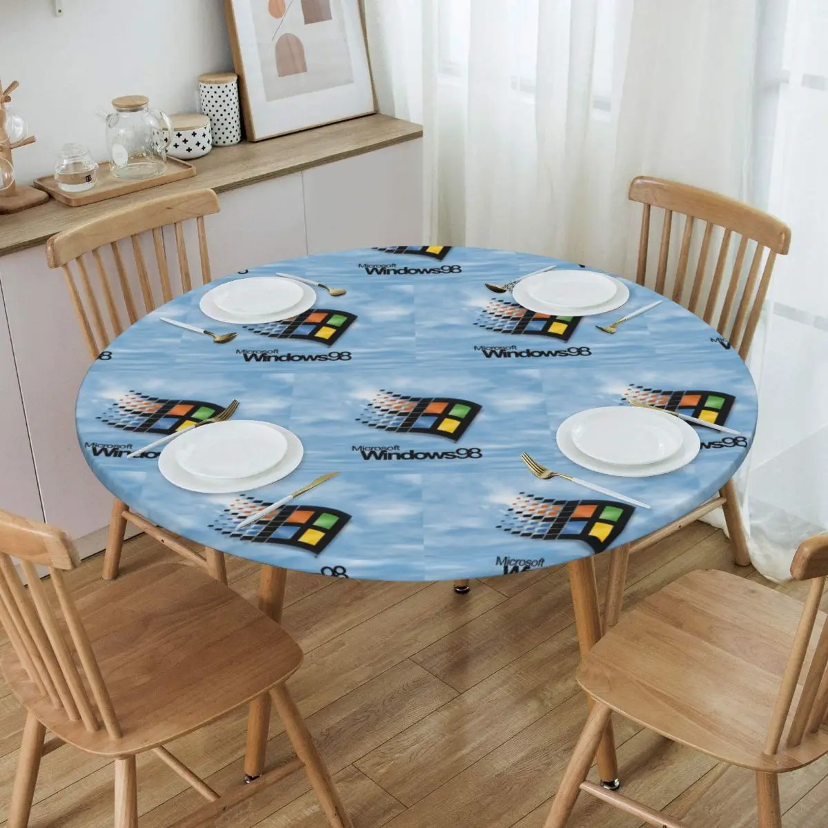 Windows 98 Start Screen Waterproof Round Tablecloth Oilproof Table Cloth for Kitchen Events Dining Table Cover