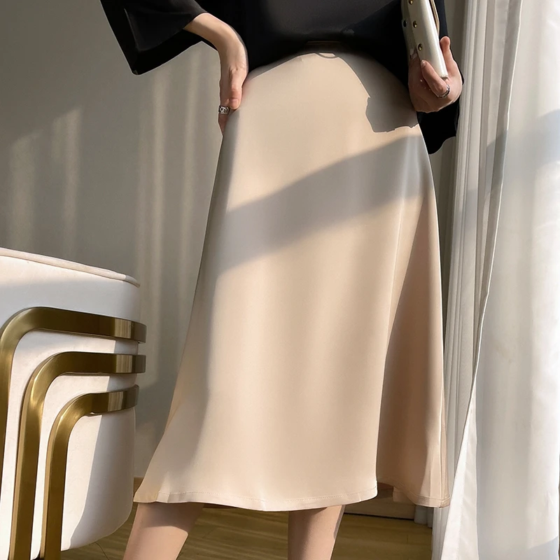 

Spring New Women's High Waist Skirt Fashionable Smooth Satin Skirt Fashionable A-line Skirt Slim Fit and Slim Wrap Hip Skirt