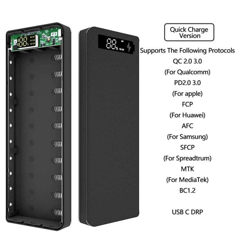 Quick Charge Version 10X18650 Power Bank Case Dual USB Mobile Phone Charge QC 3.0 PD 18650 Battery Holder Charging Box