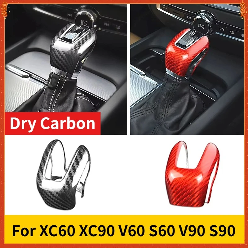 

For Volvo XC60 Real Dry Carbon Fiber Interior Gear Shift Knob Cover Trim Sticker 18-2021/XC90 16-2021/V60 S60 2019-2021/V90 S90