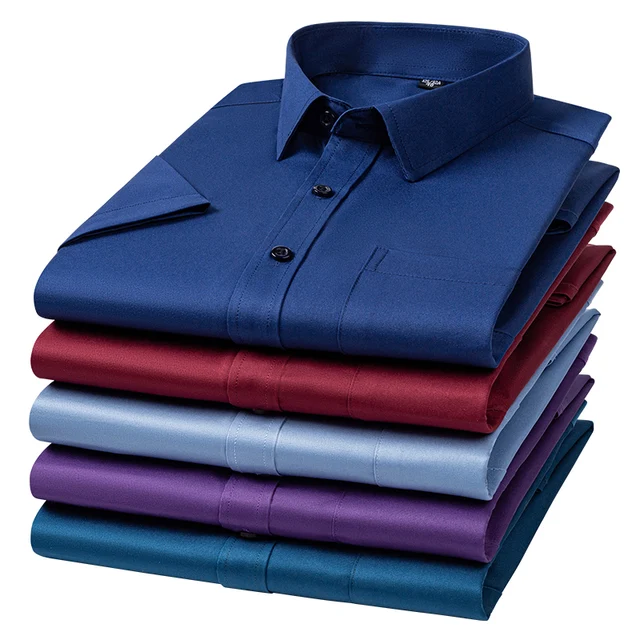 Nowe koszule męskie przeciwzmarszczkowe z krótkim rękawem Koszule dla mężczyzn Slim Fit Camisa Social Business Bluzka z kieszenią Biała koszula S-7XL