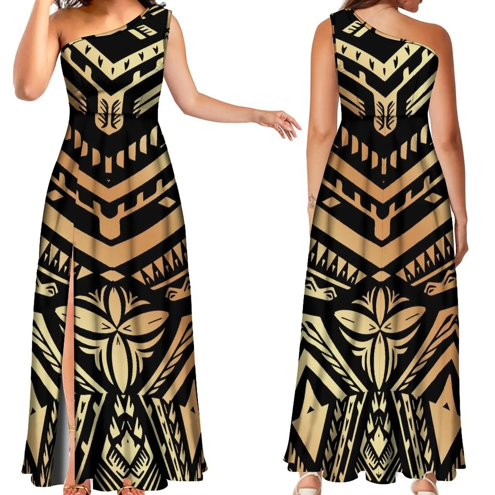 Polynesian Women'S Dress Large Skirt Slit Design Banquet High Quality Dress Samoan Floral Print Custom Maxi Dress