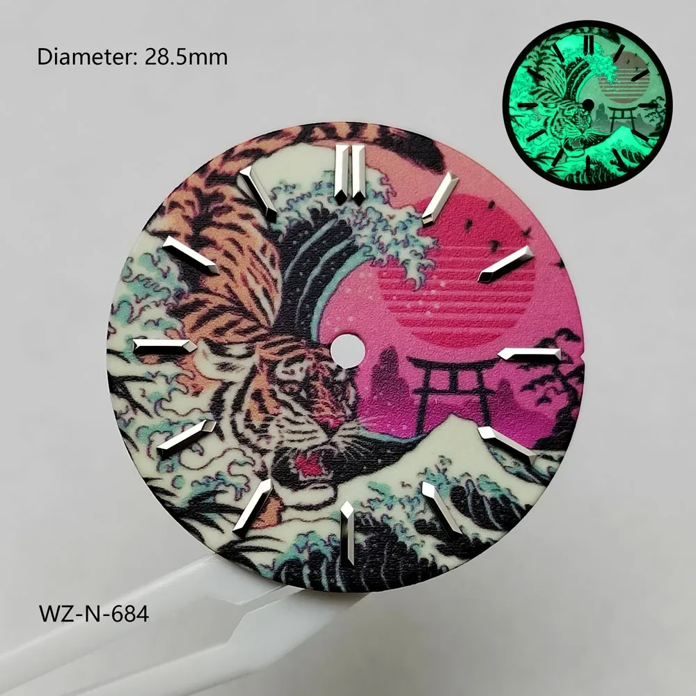 28.5mm NH35 dial Kanagawa green full luminous dial nh36 suitable for NH35/NH36 automatic movement Godzil dial can customize logo