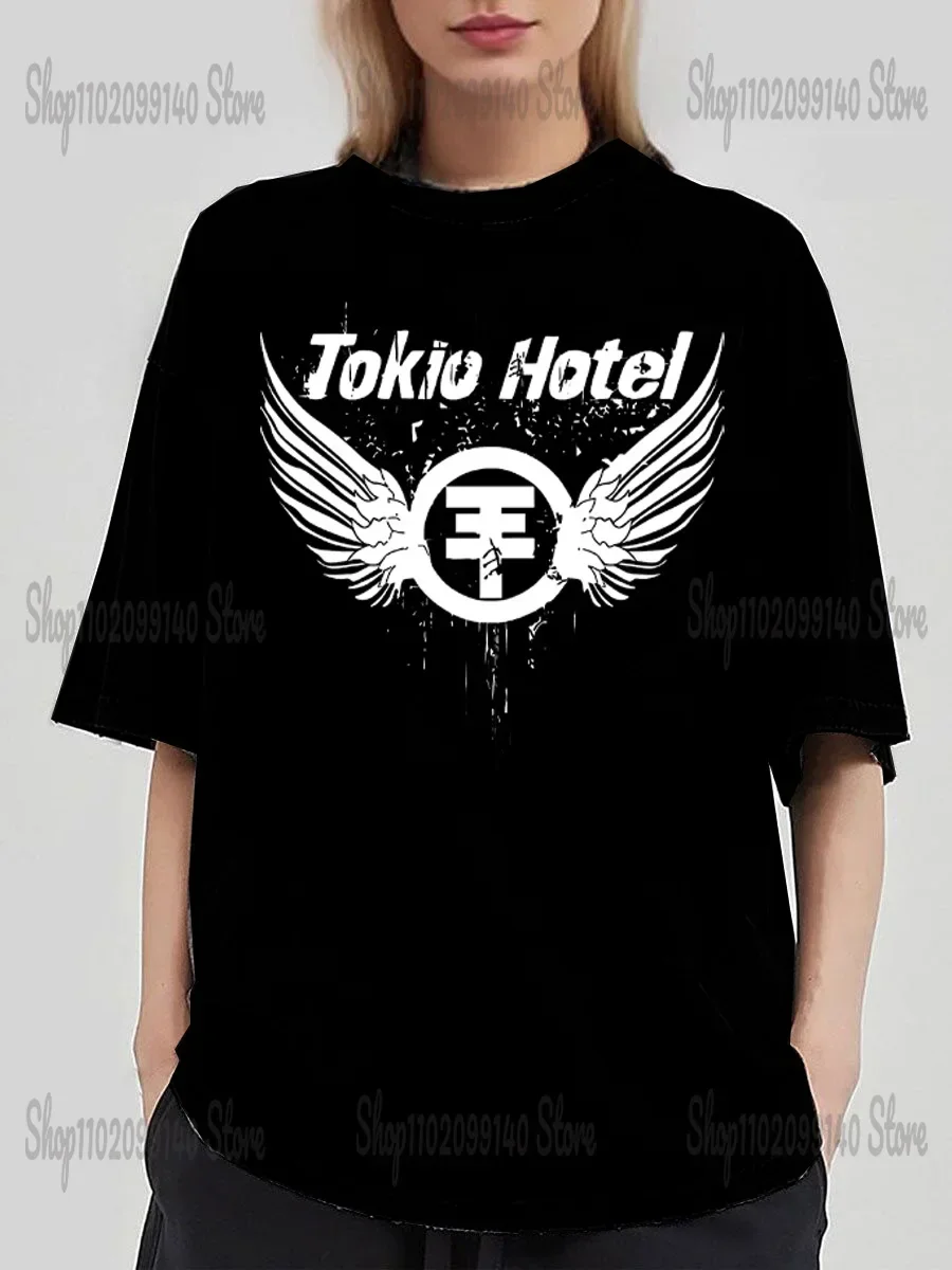 Tokio Hotel  T-shirt Rock Band Kaulitz Back Print Germany  Summer Short Sleeve Black Tee Men Women Plain Clothes