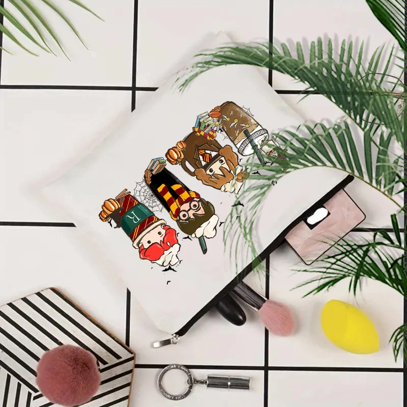 Harry Autumn Coffee Beverage Halloween Valentine's Day Gift Travel Stationery Storage Bag Womens Retro Fashion Canvas Makeup Bag