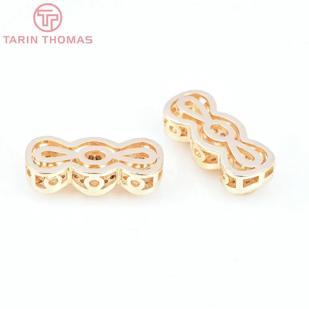 (7137) 2 pezzi 7.5x19MM ottone Color oro 24 carati con perline di zircone fascino gioielli di alta qualità che fanno risultati accessori all'ingrosso