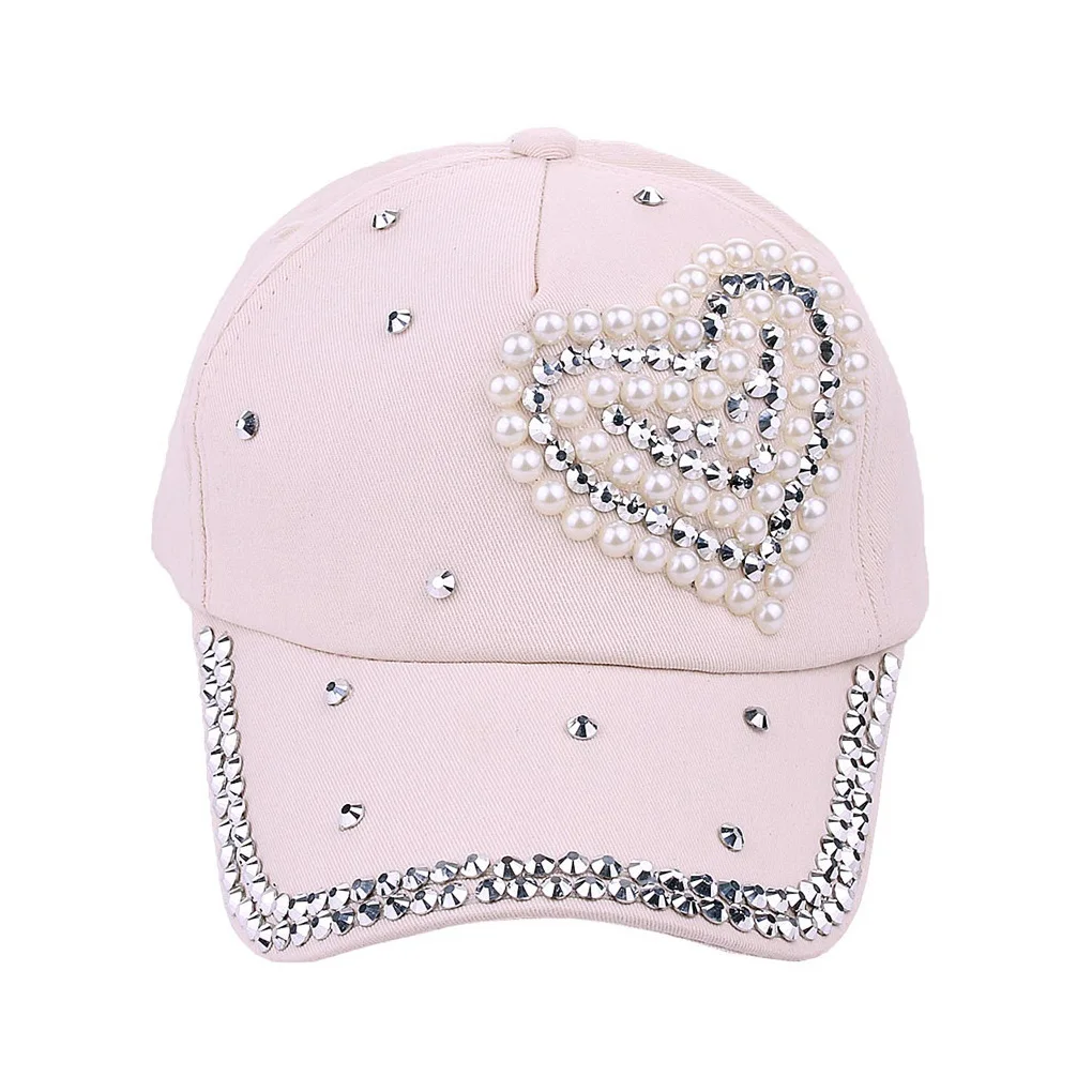 NEW Children Fashion Adjustable Heart Shaped Rhinestones Studded Peaked Cap Hat Kids Cotton Baseball Cap Winter Hat Cap