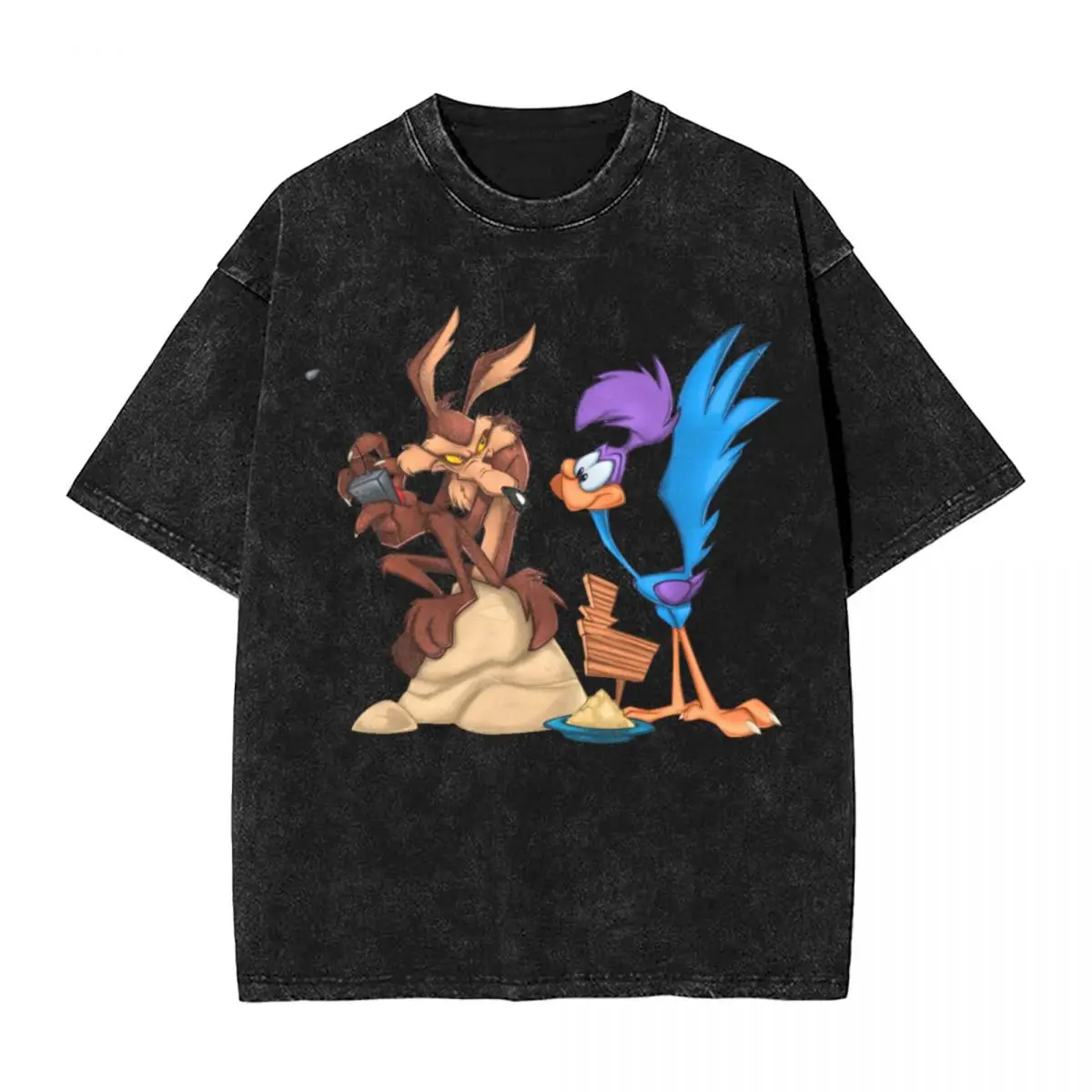 Control The Remote T Shirts Washed 100% Cotton T-Shirt Roadrunner Wile-E-Coyote Cartoon for Men Women Tops Streetwear Tees