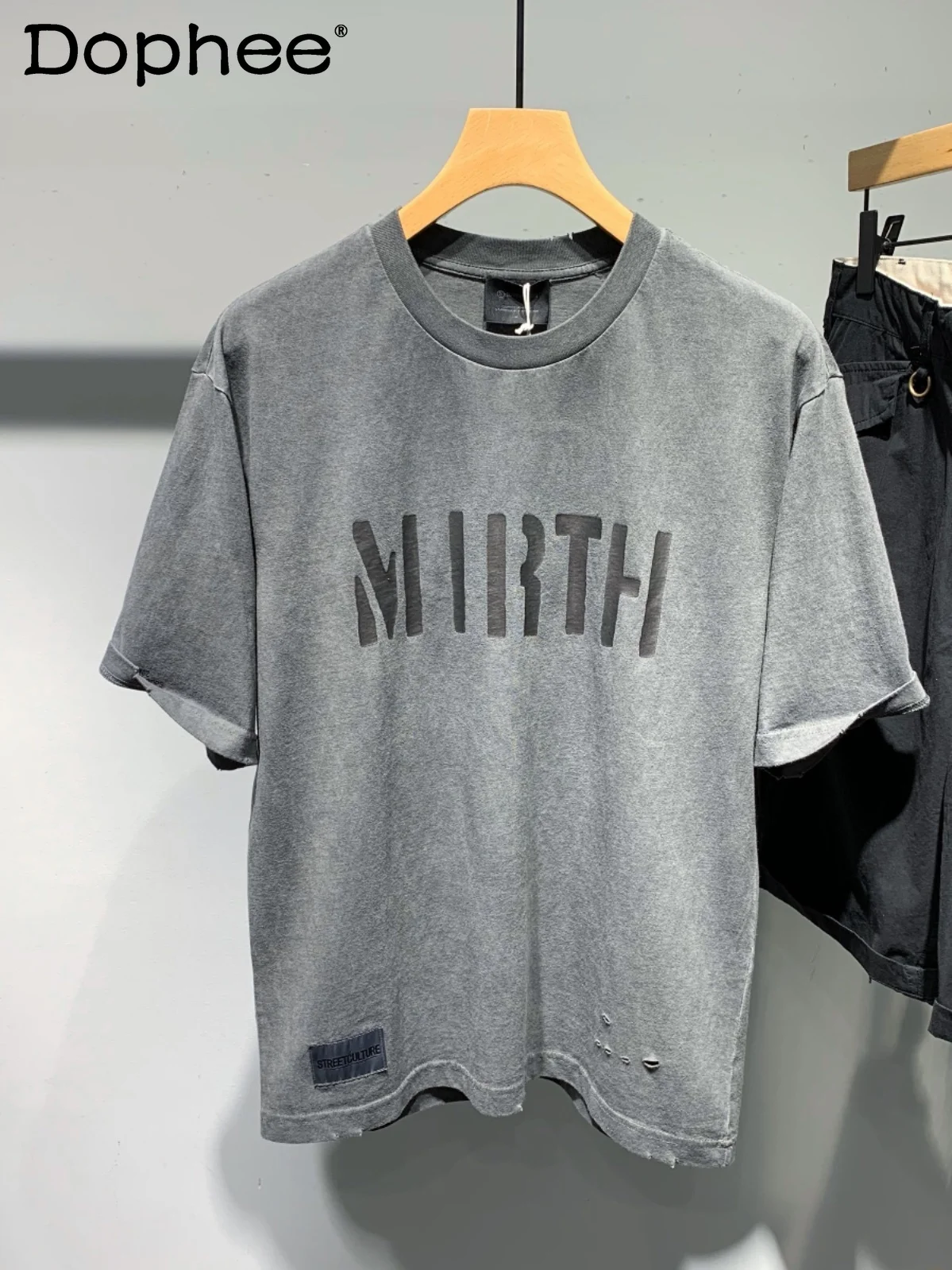

2025 Summer New Washed Retro Distressed Round Neck Short Sleeve Stylish Men's Korean Trend Loose Casual T-Shirt