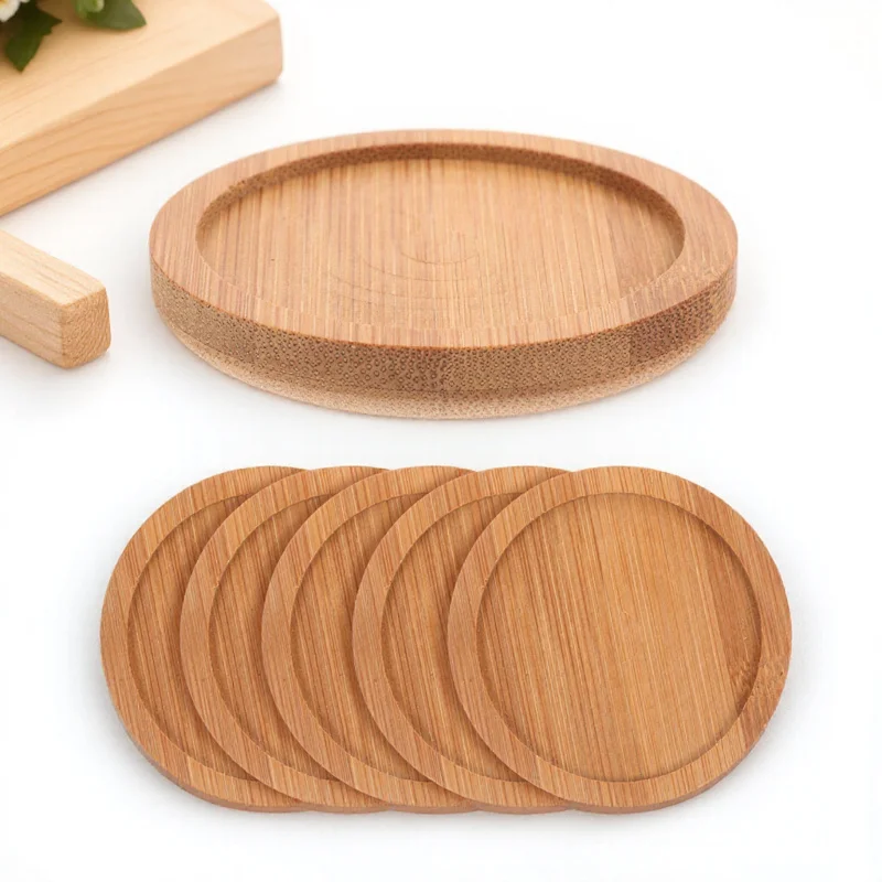 

6Pcs Bamboo Cup Coasters Round Heat Protection Cup Pads Non-Slip Mug Mats Coffee Table Mates Coasters,bamboo Coaster