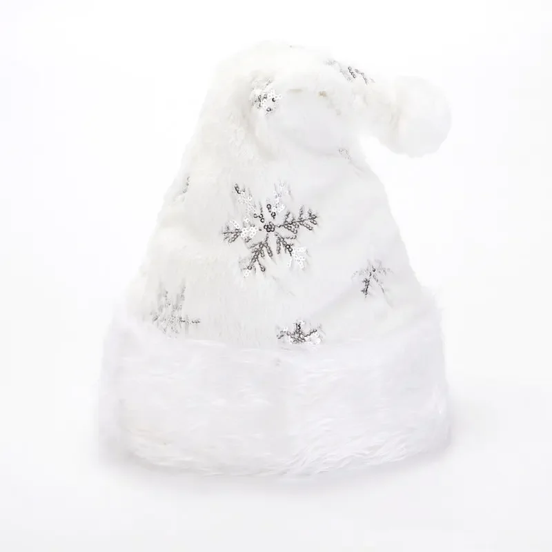 Youpin-Sombrero de Navidad de felpa blanca para adultos, bordado de copo de nieve con cuentas doradas y plateadas, regalo de Feliz Navidad, Feliz Año Nuevo
