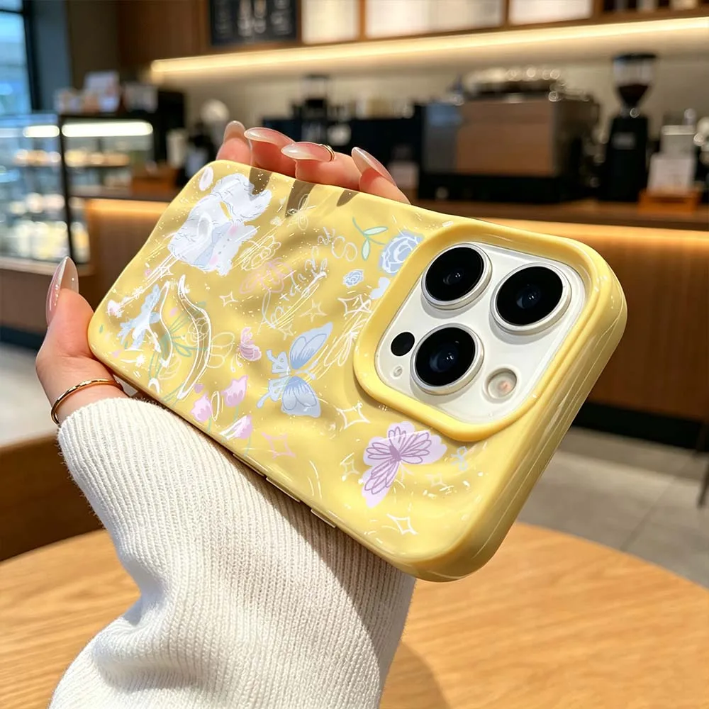 Butterfly Flower Squirrel For iPhone 18 Pro Max 17 16 15 14 13 12 11 Pro Max Plus Soft Meteorite Textured Phone Case Cover