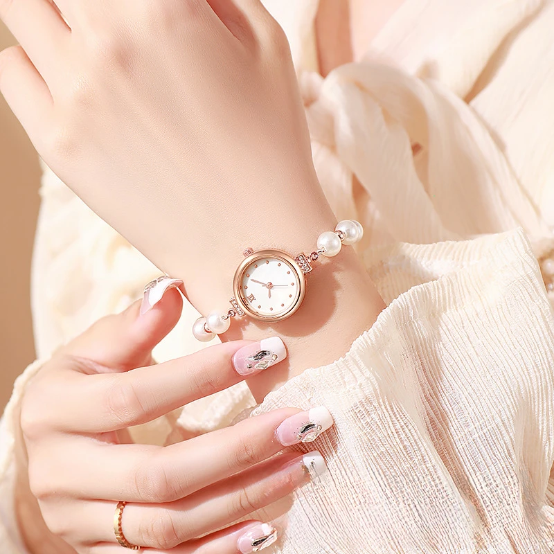 Fashion Round Women's Quartz Watch with Pearl Mother Of Pearl Dial and Adjustable Strap Elegant Ladies Wristwatch for Daily Wear