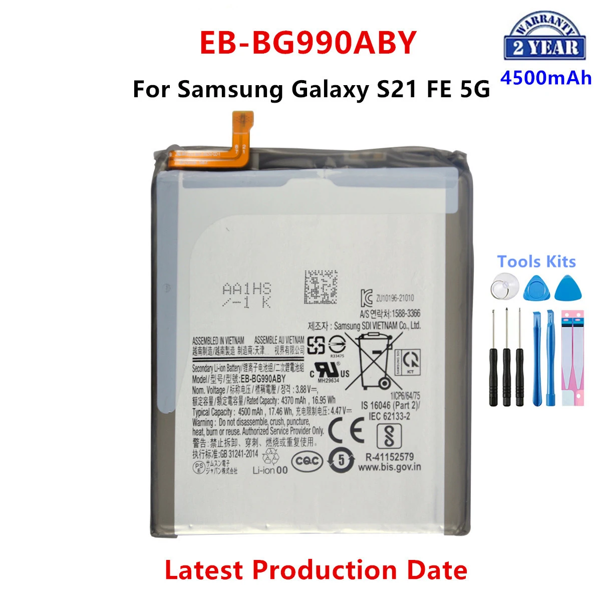 

Brand New EB-BG990ABY 4500mAh High Quality Replacement Battery For Samsung Galaxy S21 FE 5G SM-G990 +Tools