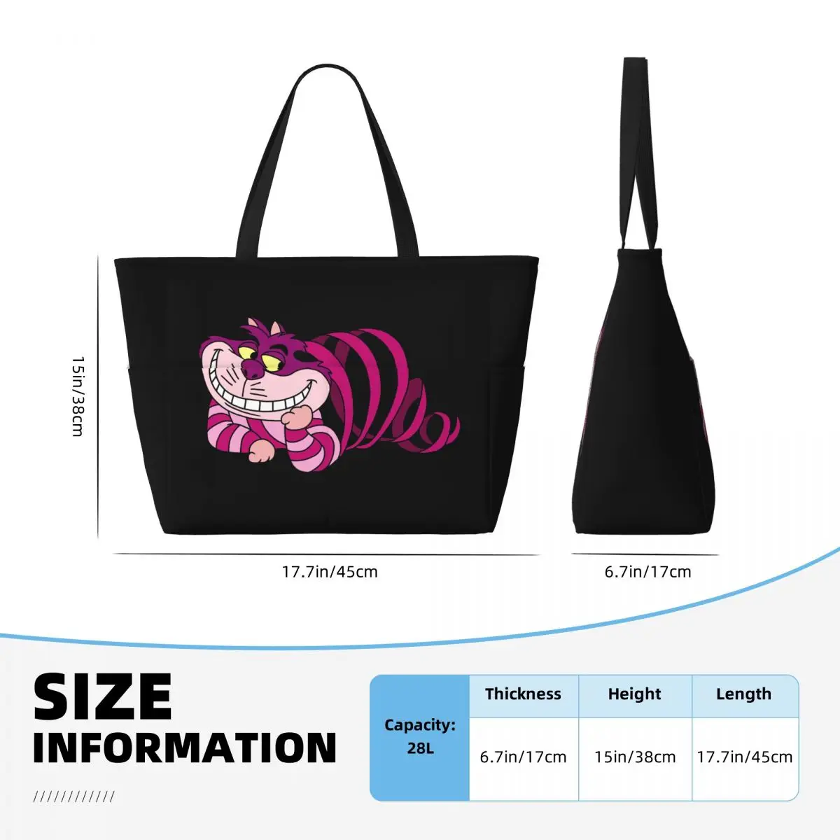 Custom Alice In Wonderland Cheshire Cat Grocery Shopping Tote Bags Women Large Capacity Cartoon Gym Beach Travel Bags