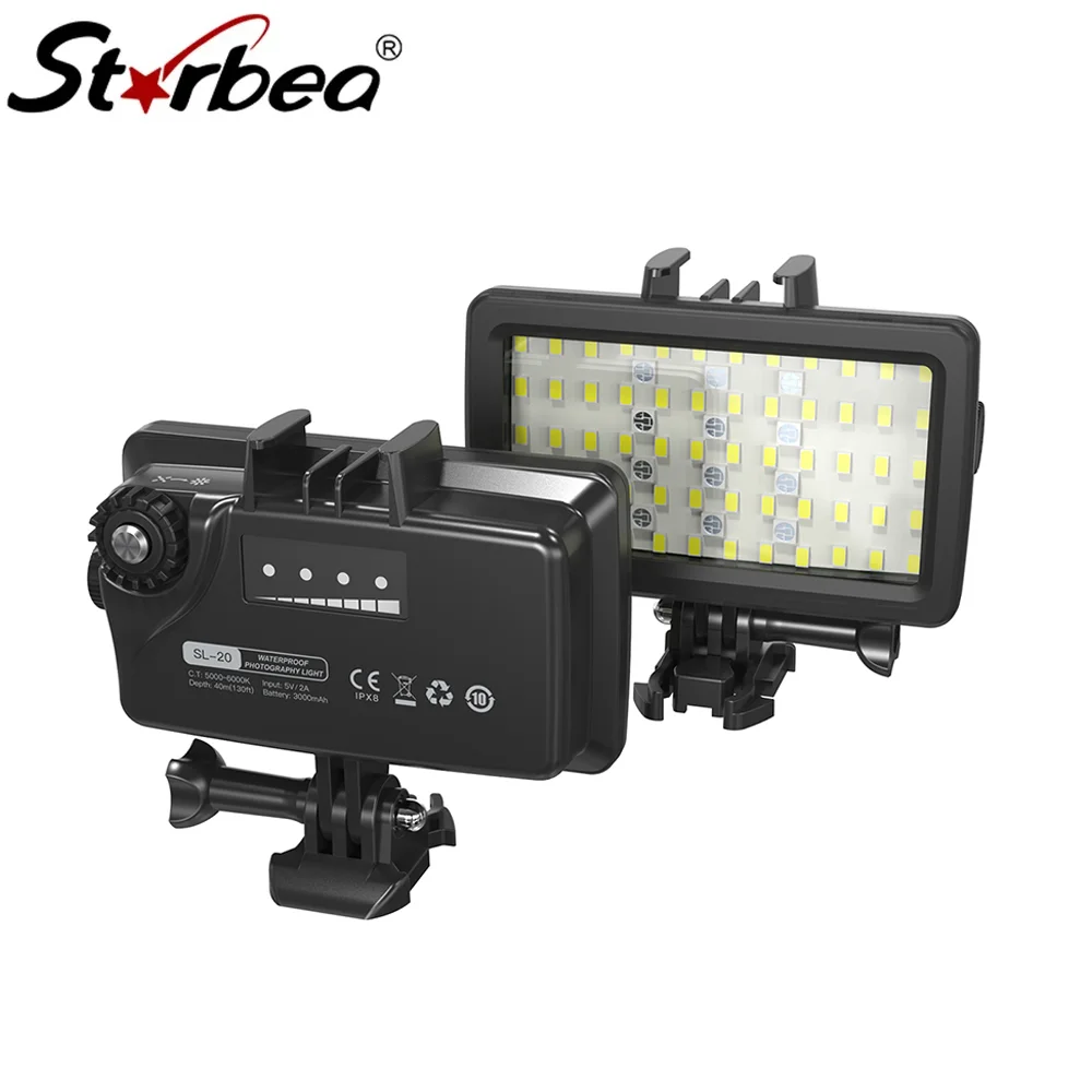 Strbea Waterproof RGB Fill Light 5000LUX Rechargeable LED Camera Video Light 40m/130ft Underwater Photography Lighting