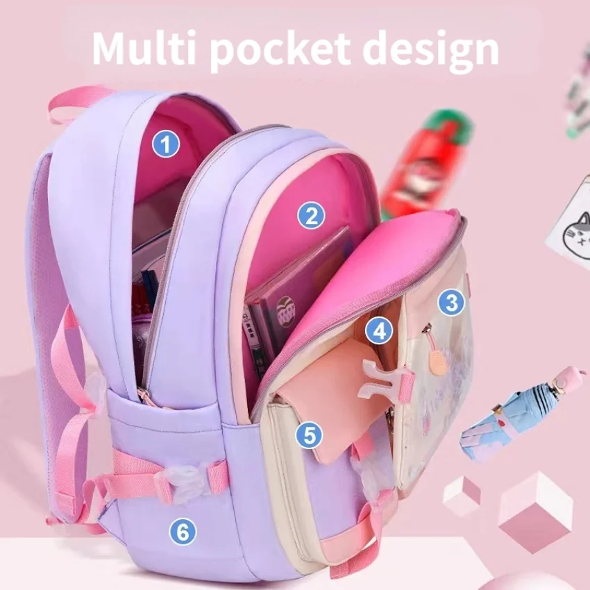 Mochila escolar de gran capacidad con múltiples bolsillos para niños y niñas