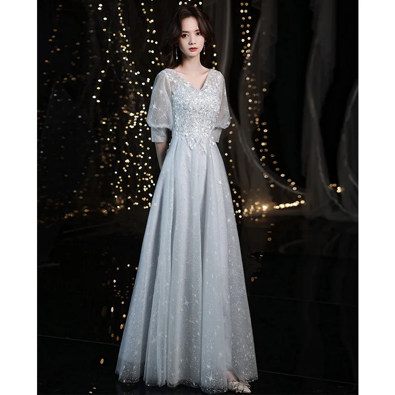 

Sexy V-Neck Elegant Temperament Dress Fashion Party Vestidos Women's Wedding Bridesmaid Dress Princess Style Long Cheongsam