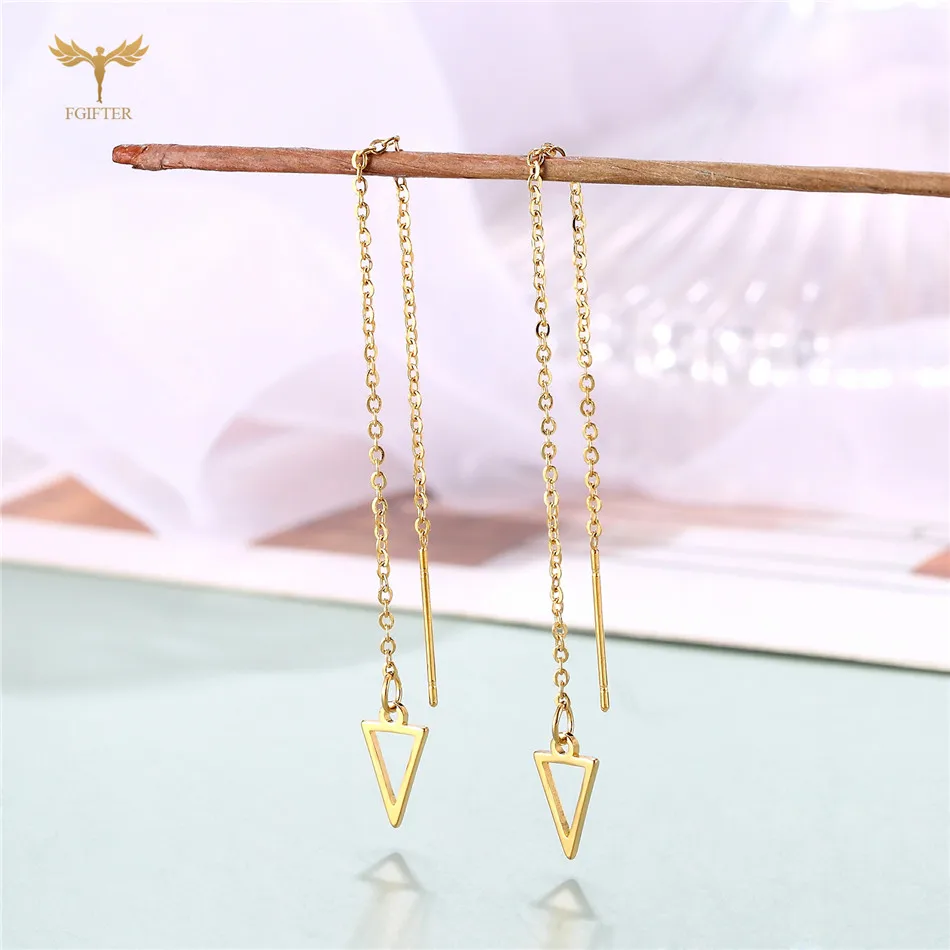 Golden Stainless Steel Chain Earrings Long Tassel Threader Earline Drop Charms Elegant Women Jewelry Ear Piercing Accessory Gift