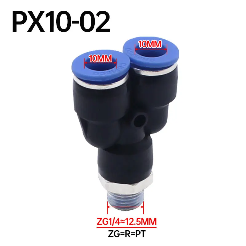 PX10-02 Y Shaped Tee Thread 2 Ways 10MM Pneumatic Components of Pneumatic Fitting Quick Connectors Air Pipe Joint