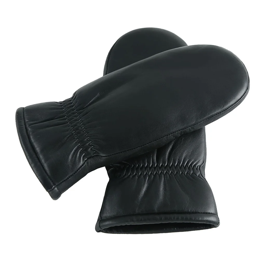 

1 Pair Sheepskin Gloves Men Women Thickened Wool Lined Warm Winter Outdoor Mittens Fingerless Cycling Hand Protection