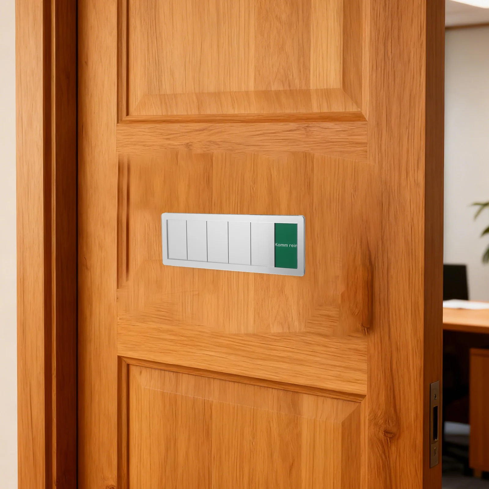 Acrylic Office Door Status Sign with Silver Frame Vibrant Colors Slide Indicator for Meeting in Progress Do Not Disturb Home